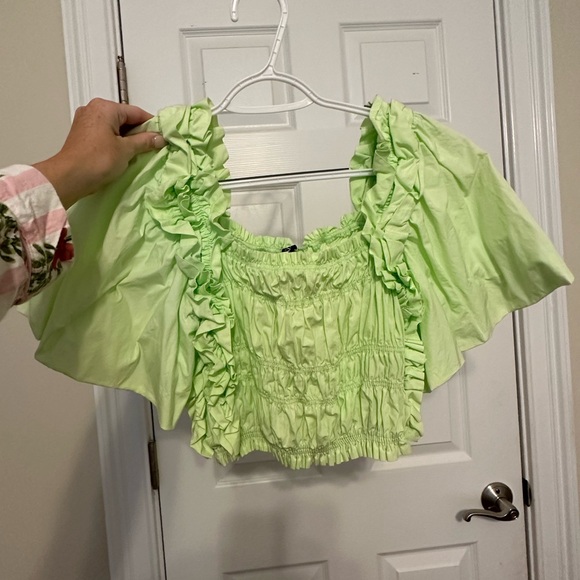 Size small green Zara puff sleeve top - Picture 2 of 4